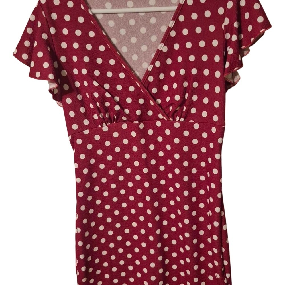 Shein Polka‎ Dot Dress Womens Small Red Excellent Flutter Sleeve Mini